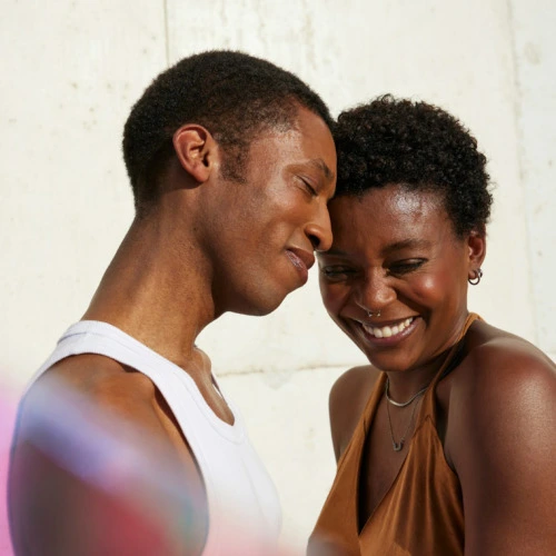 Couple embracing outside