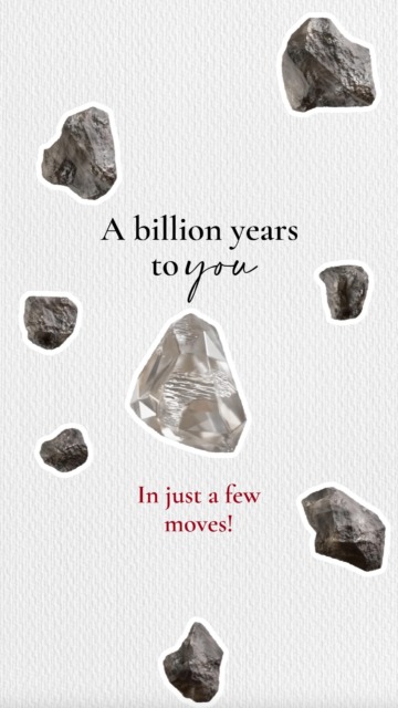 A billion years to you, in just a few moves!
1. Over a billion years ago, nature turned up the heat - rare volcanic eruptions brought diamonds to the surface.
2. Hidden inside volcanic rock called Kimberlite, they
waited… until we found them in their rough, uncut glory.
3. Then comes the sorting - size, shape, sparkle
potential. Every rough diamond gets its moment of
judgment.
4. Only the best rough diamonds make it to the cutting
table, where the 4Cs decide who shines brightest.
5. Finally, the sparkle you wear - billions of years in the
making, styled just for you.

#DeBeers #HeeraHaiSadaKeLiye #NaturalDiamonds 

[De Beers, Heera Hai Sada Ke Liye, Natural Diamonds, A Diamond Is Forever, How Are Natural Diamonds Formed, Thumb Trend, Move Your Thumb To The Beat Trend, Volcano, Mining, Polishing, Engagement Rings, Necklaces, Earring, Bracelets]