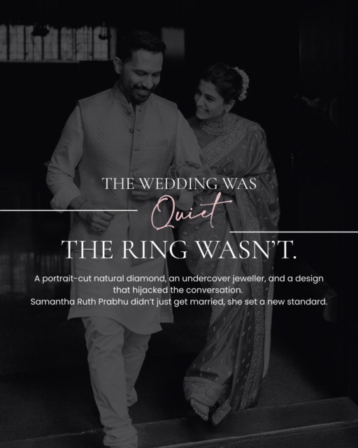 A wedding in whisper tones, a ring in full volume.
A rare cut, a discreet maker, a centuries-old lineage, all in one frame.
Samantha Ruth Prabhu’s ring shows why portrait cuts belong to natural diamonds alone: the purity to stay transparent, the strength to stay thin, and the history to make a moment feel eternal. It is a reminder that natural diamonds don’t just ornament a story; they carry it forward.

#DeBeers #NaturalDiamonds #WeddingRing

[De Beers, Heera Hai Sada Ke Liye, Natural Diamonds, Wedding Ring, Lozenge Portrait Cut ring, Purity, Theodoros, Greek, Jeweller, Jewellery, Samantha Ruth Prabhu ring, Art Deco Ring Style, Marriage, Diamond Ring]