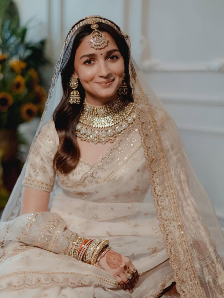 Alia Bhatt in a cream sari on her wedding day
