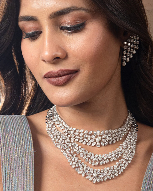 Woman wearing natural diamond bridal jewellery