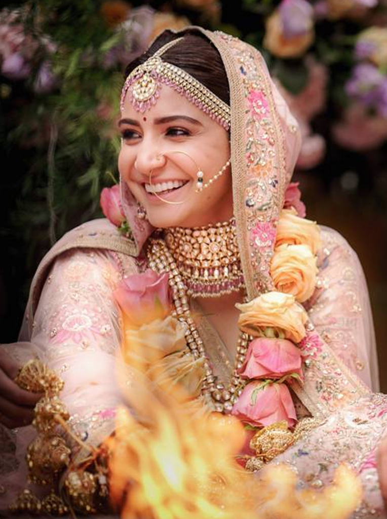 Anushka Sharma wearing natural diamond bridal jewellery