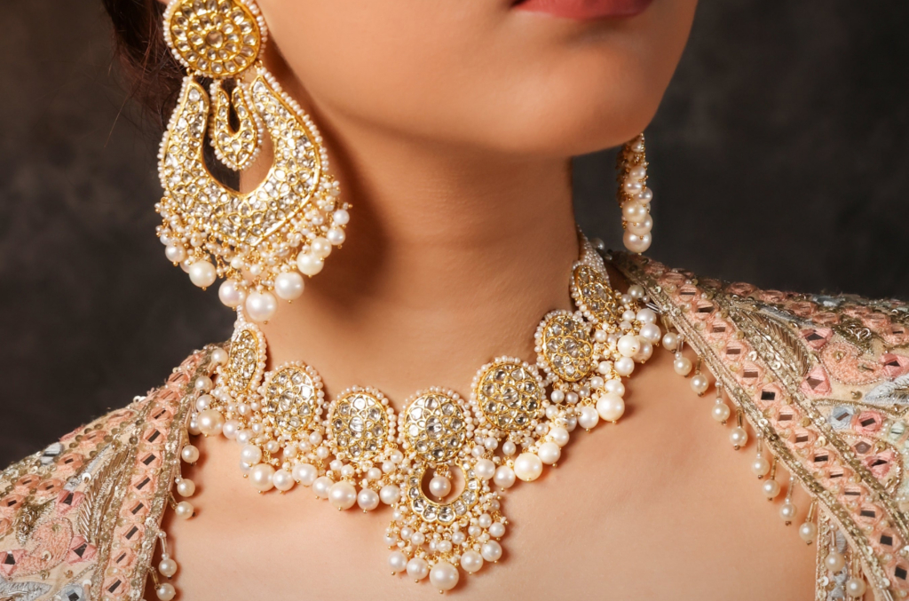 Woman wearing natural diamond bridal jewellery
