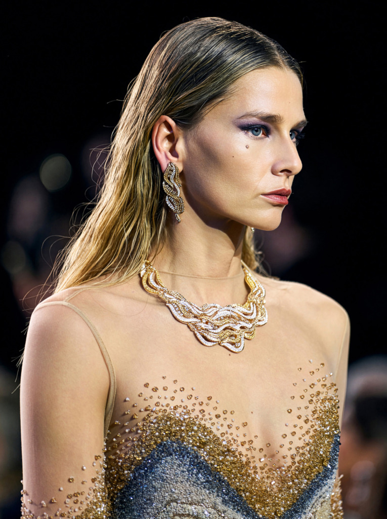 Model wearing Tanishq Desert diamonds at Rahul Mishra's Paris Couture show