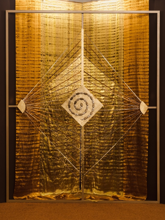 Kasavu textile work by Lakshmi Madhavan at De Beers India Art Fair