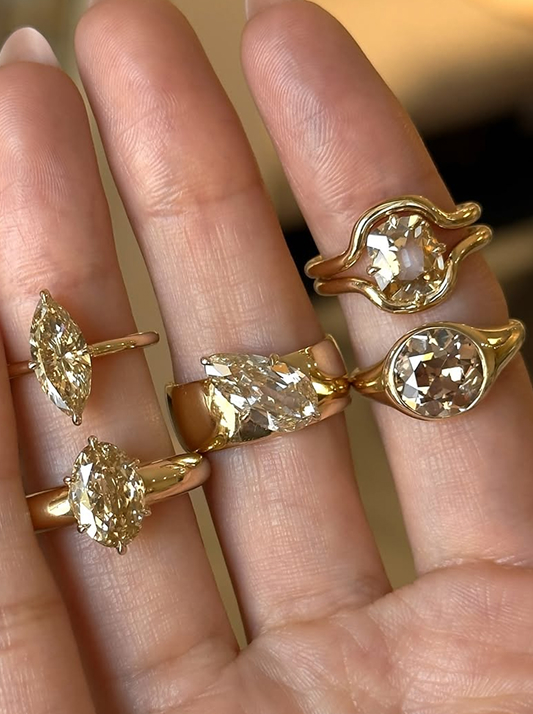 Champagne coloured natural diamond rings