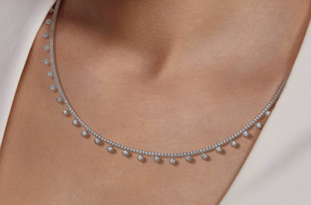 Close up of a natural diamond necklace