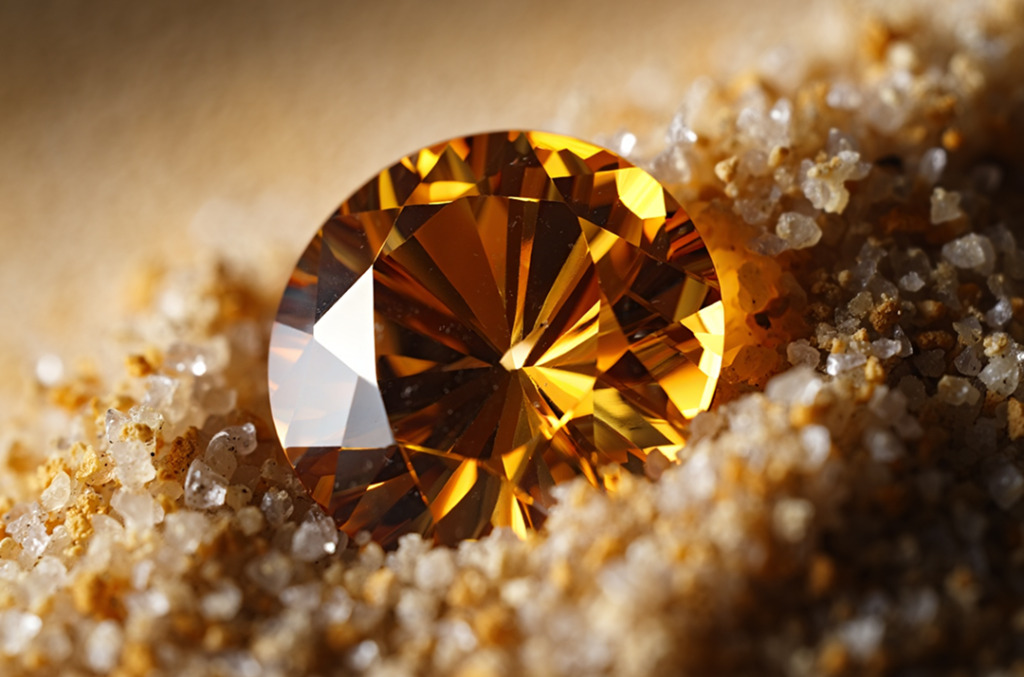Close up of a well cut whiskey coloured natural diamond