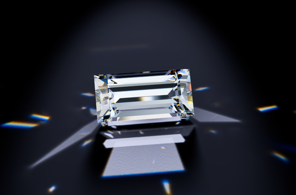 A baguette cut diamond