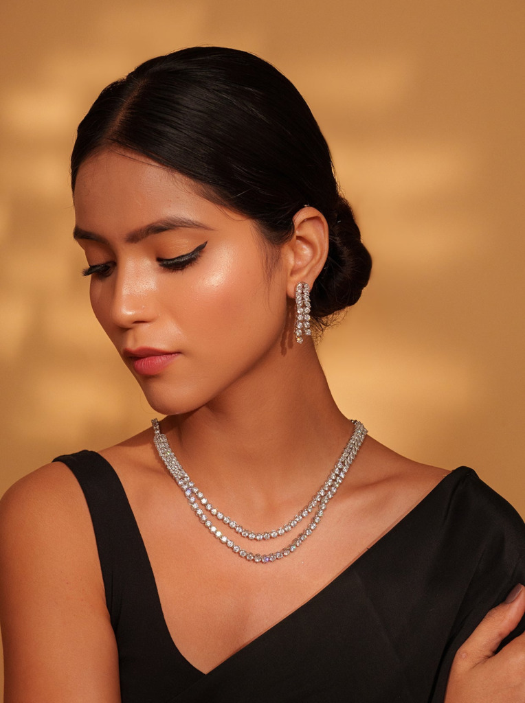 Woman wearing natural diamond jewellery