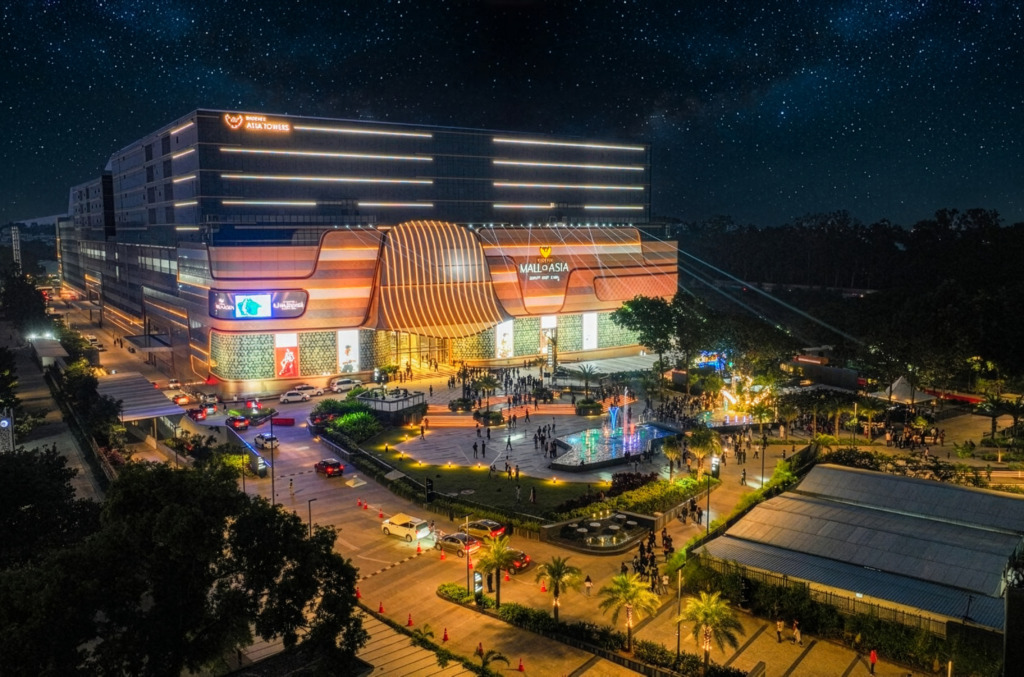Aerial shot of a Bengaluru mall at night