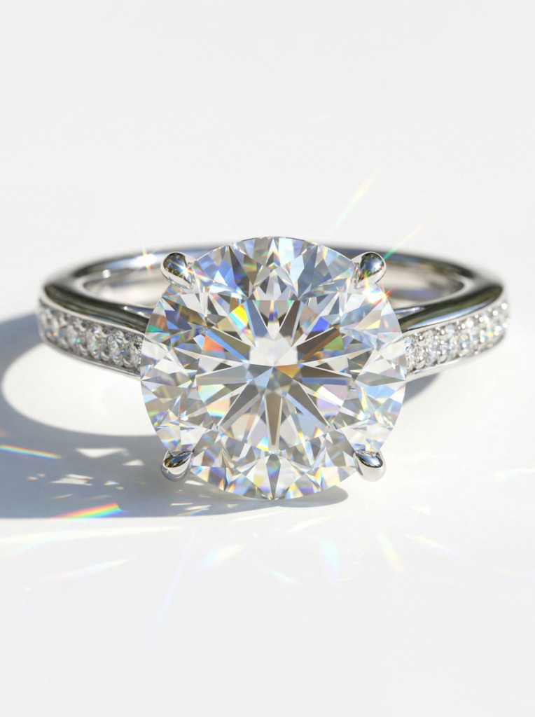 A round brilliant cut diamond engagement ring