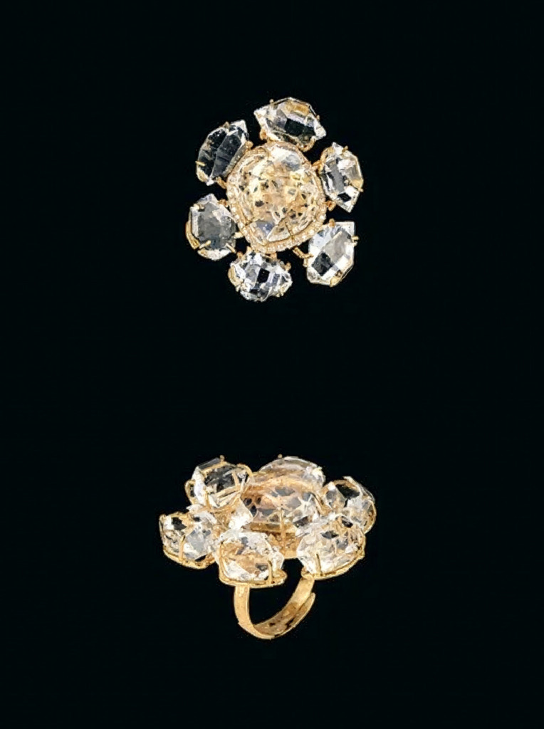 Elemental rings by Hanut Singh featuring a Herkimer diamond and a brilliant cut diamond