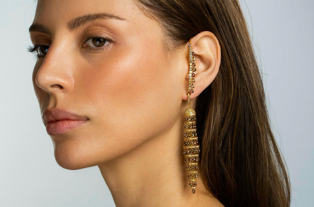 Fancy Color Briolette Ear Chain (set) by Khepri Jewels