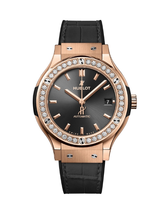 A black diamond studded watch