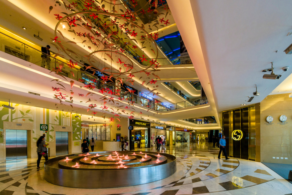 The colorfully decorated entrance hall of the shopping center Quest Mall in Kolkata