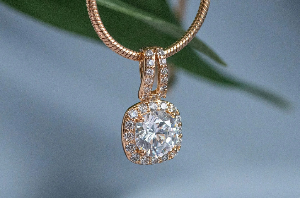 Close up of a diamond pendant