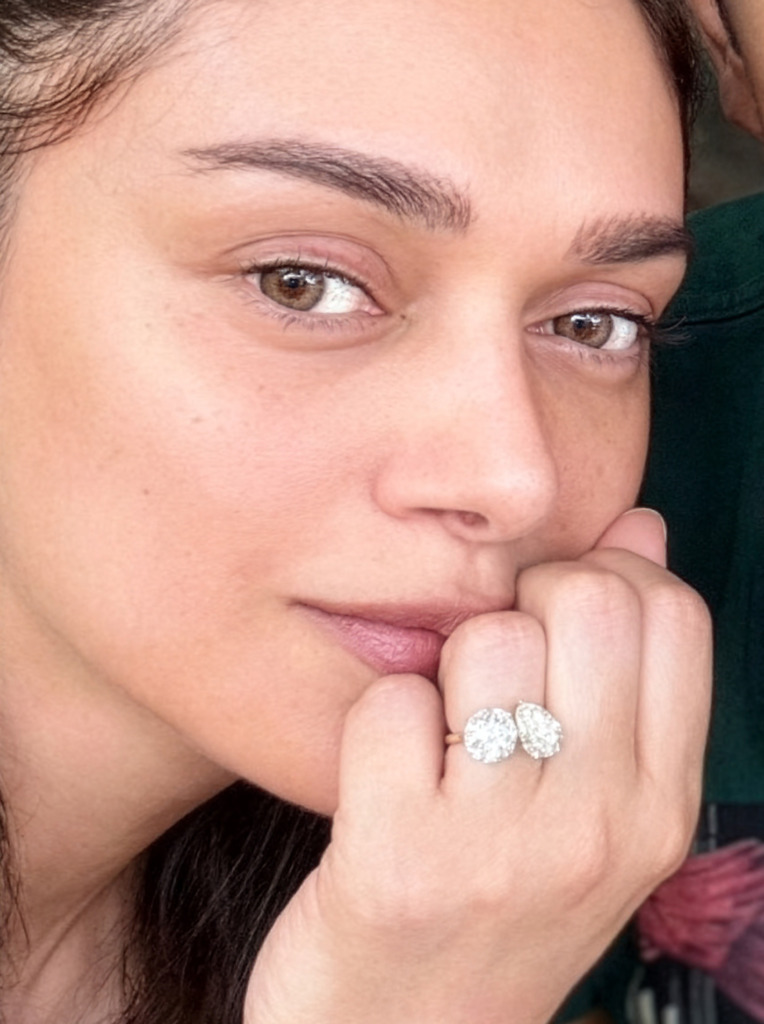 Close up of actress Aditi Rao Hydari's diamond engagement ring