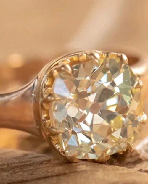 An old mine cut diamond in a vintage setting
