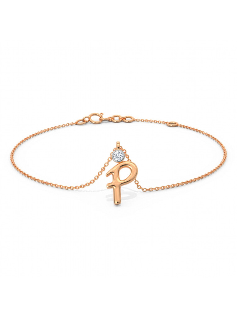 Caratlane Alphabet P Charm Diamond Bracelet featuring a natural diamond