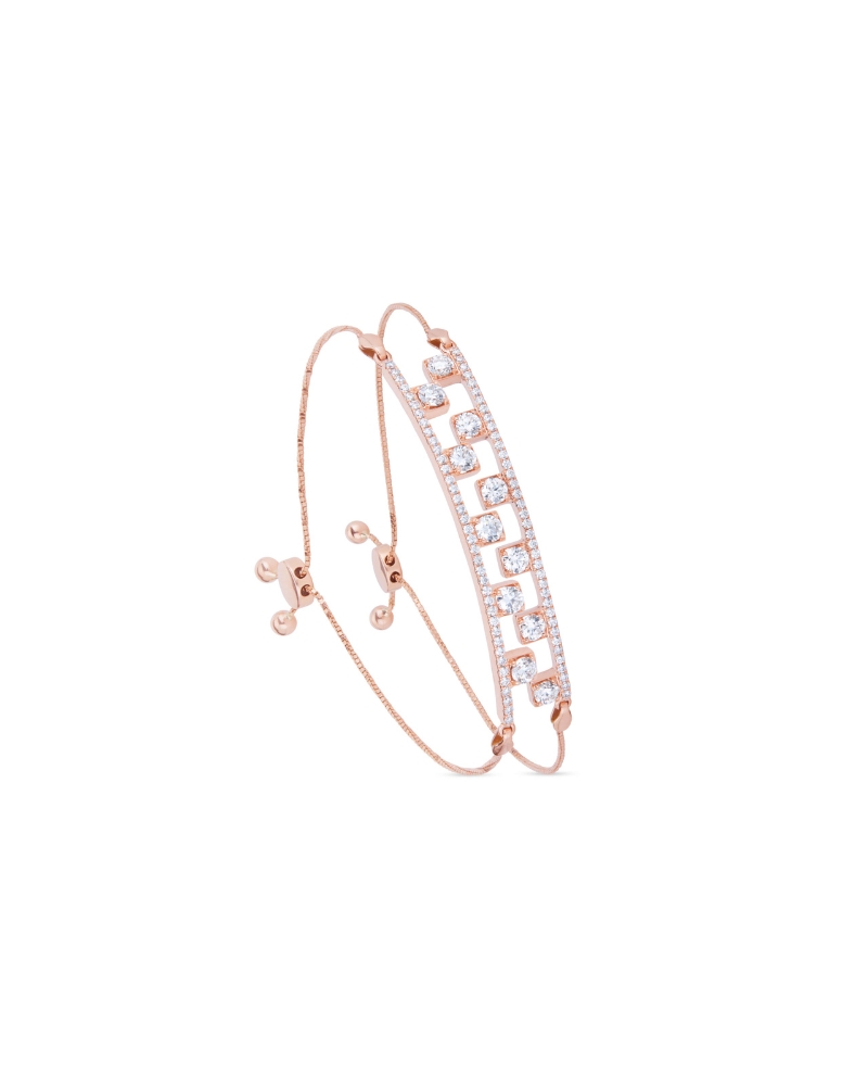A pair of geometric diamond bracelets in rose gold