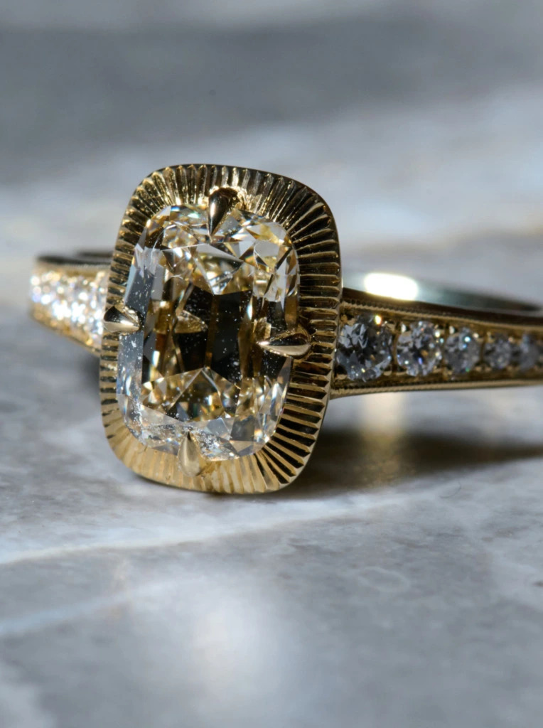 A ring featuring an old mine cut diamond