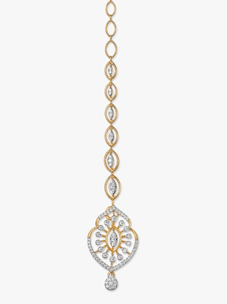 Right: Tanishq Serene Gleam Diamond Maang Tikka