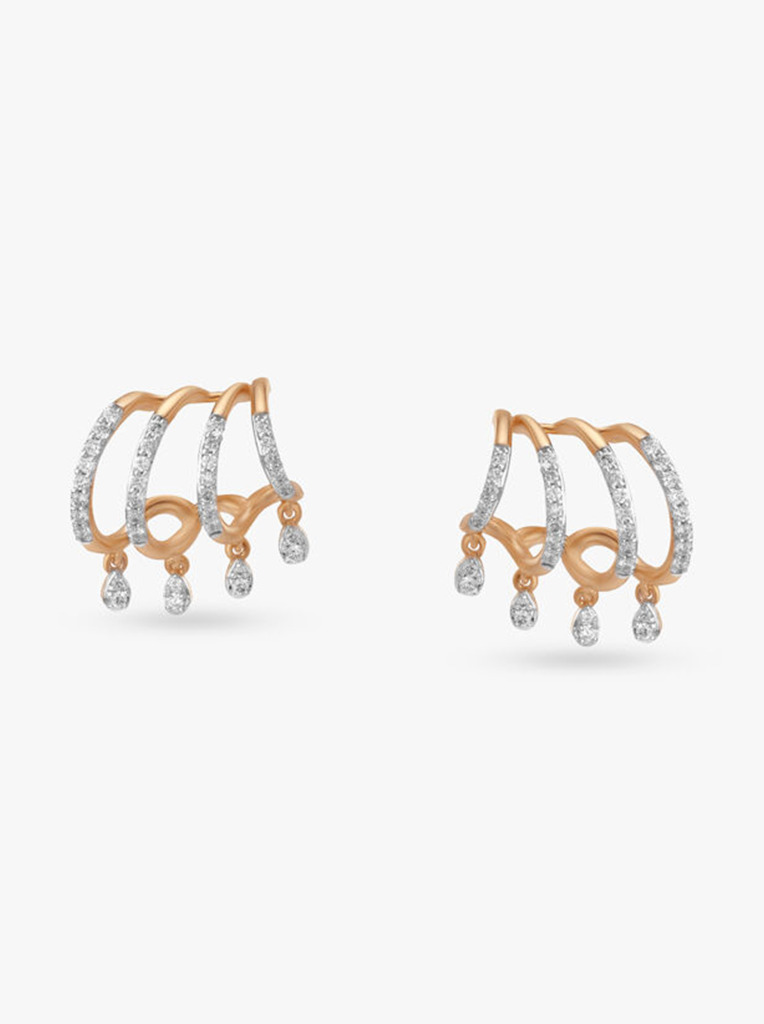 Tanishq Modern Arc Diamond Drop Earrings