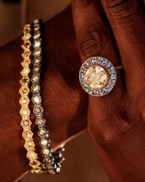 Close up of natural diamond jewellery for men