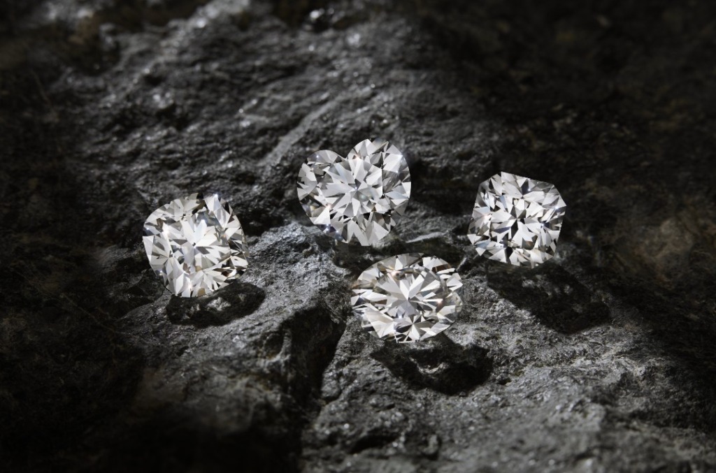 Different diamond cuts on a natural black background