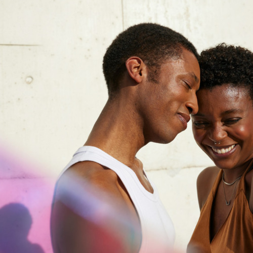 Couple embracing outside