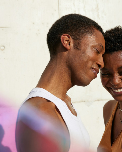 Couple embracing outside