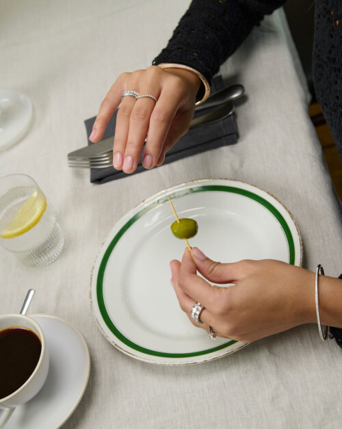 Diamond rings and olive on stick