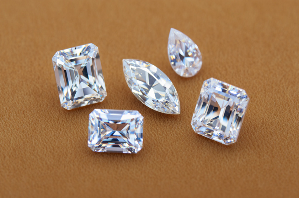 Selection of cut diamond shapes on orange background