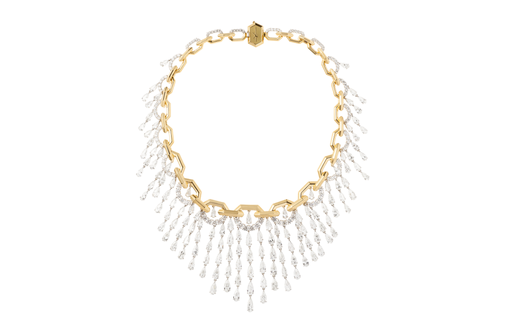 Nikos Koulis gold and white diamond shower necklace