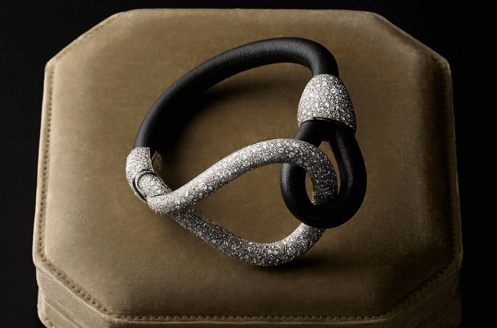 Pomellato x Gucci black leather and diamond rope bracelet