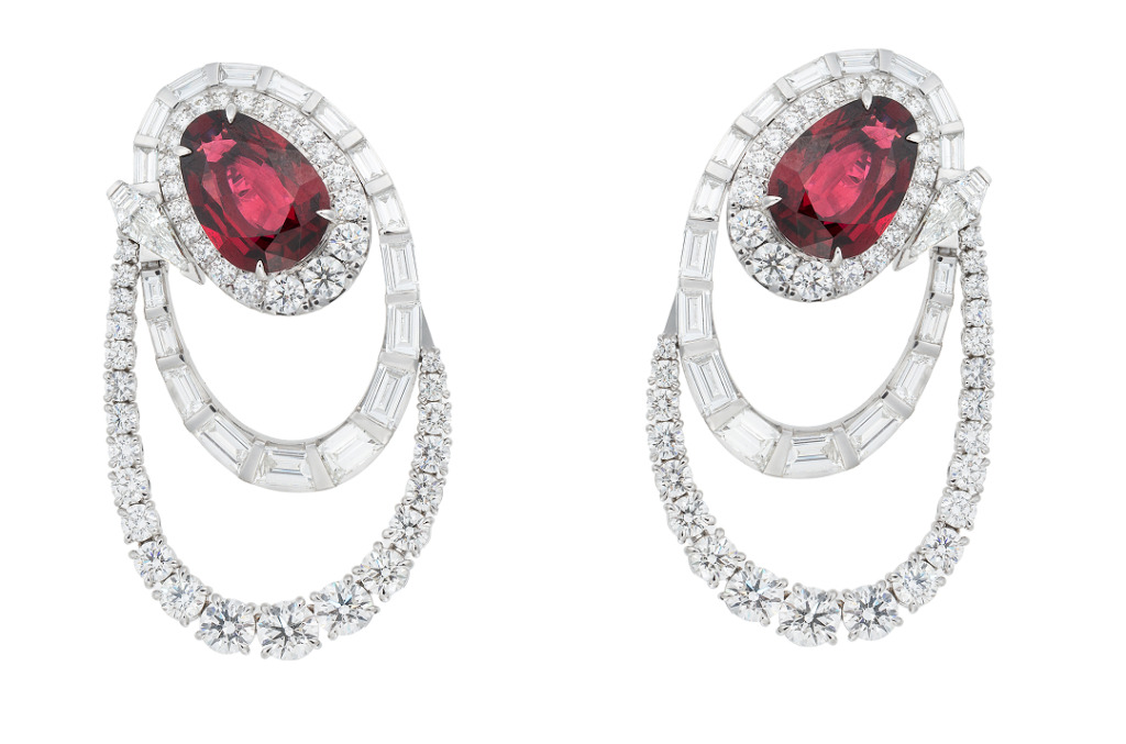 Nikos Koulis red and white diamond earrings