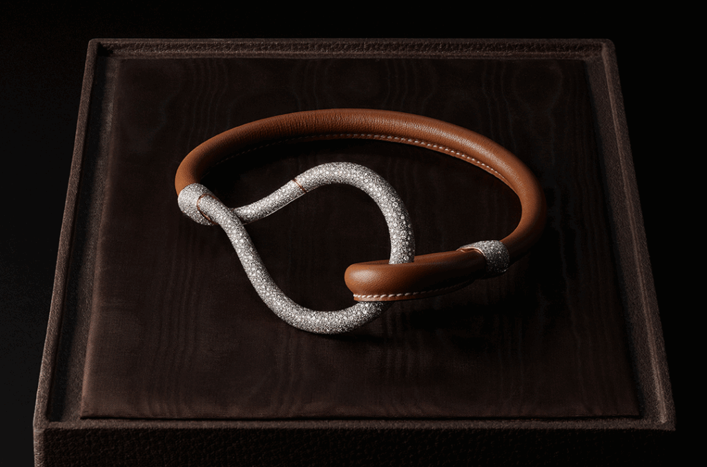 Pomellato x Gucci brown leather and diamond rope bracelet