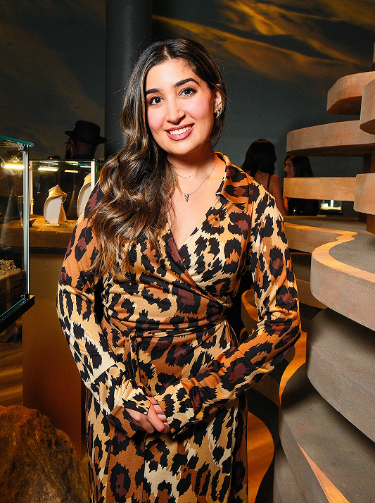 Julia Hackman Chafé in Aneri earrings and necklace and a Le Vian bracelet