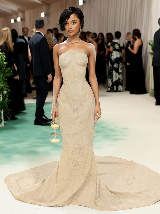 Tyla at 2024 Met Gala in Sand Desert diamonds