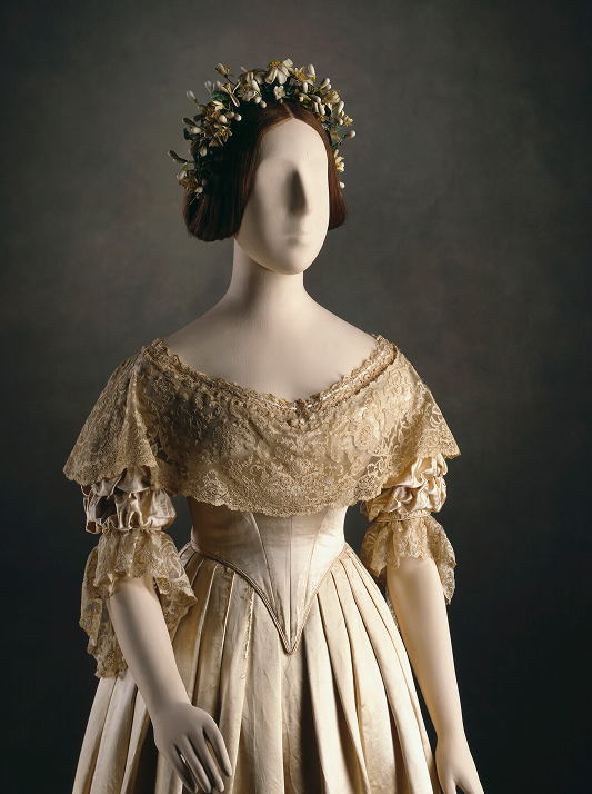 Queen Victoria's white wedding gown made from heavy silk satin