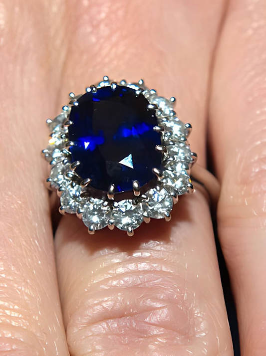 Kate Middleton's engagement ring featuring a 12-carat Ceylon sapphire surrounded by natural diamonds