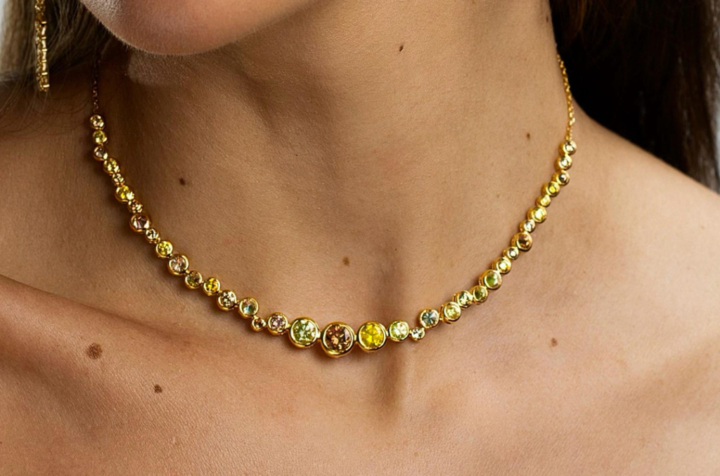 Khephri Fancy Color Diamond Bezel Necklace