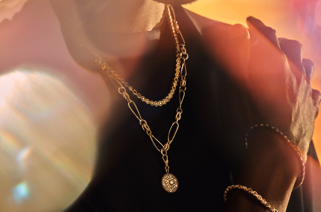 Stacked Desert diamond necklaces and bracelets