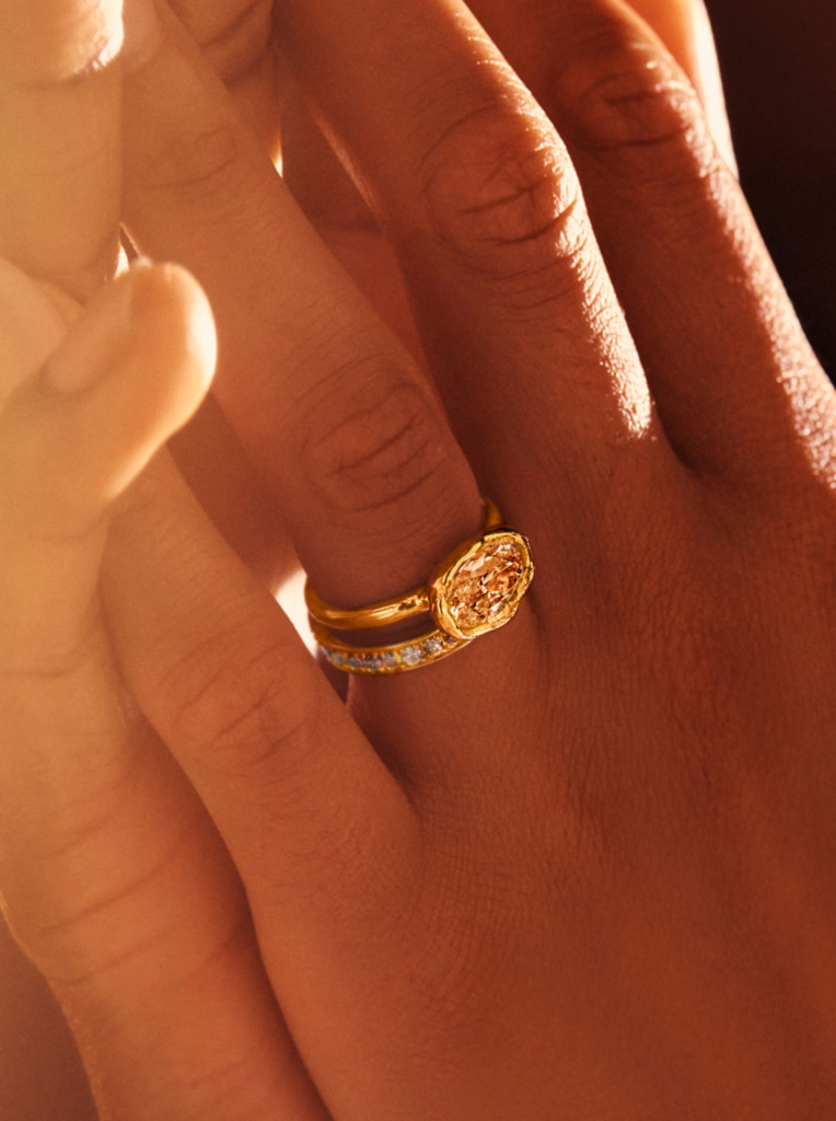 An East-West set diamond engagement ring