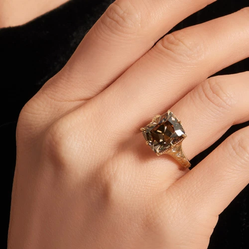 B13.01 90 The 2026 Diamond Jewelry Trends Forecast Lead Image Kindred Lubecks Fancy Dark Yellowish Brown Diamond and Diamond Ring for Sothebys