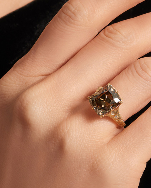 B13.01 90 The 2026 Diamond Jewelry Trends Forecast Lead Image Kindred Lubecks Fancy Dark Yellowish Brown Diamond and Diamond Ring for Sothebys