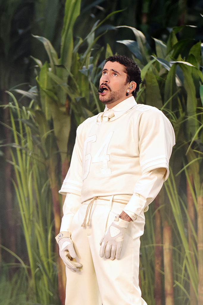 Bad Bunny wears Desert diamond earring at Super Bowl 2026