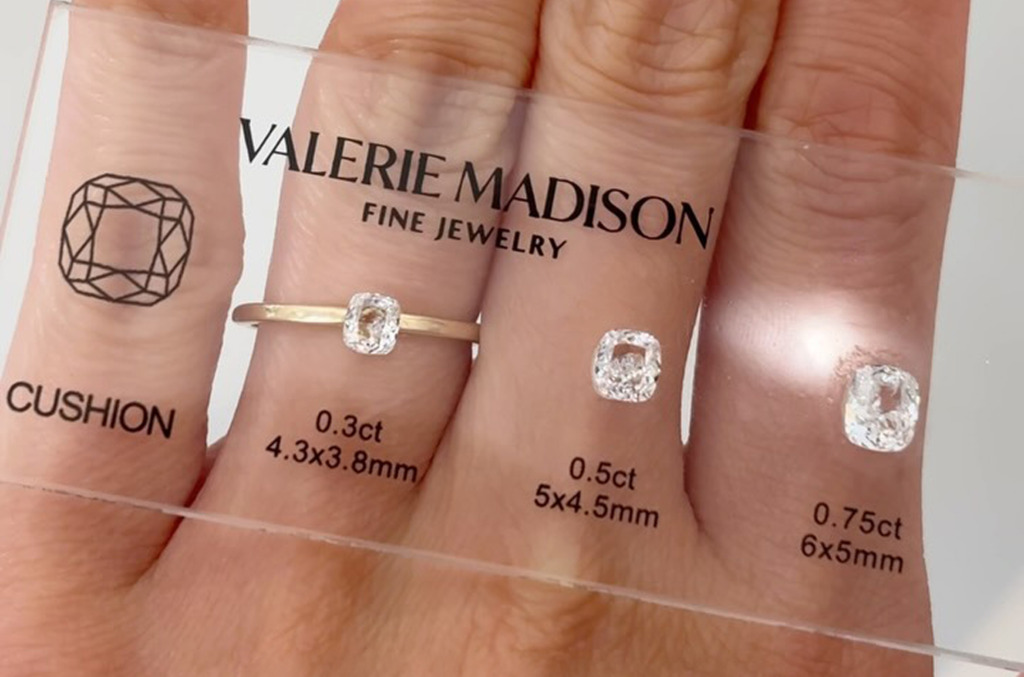 different sizes of cushion cut diamonds