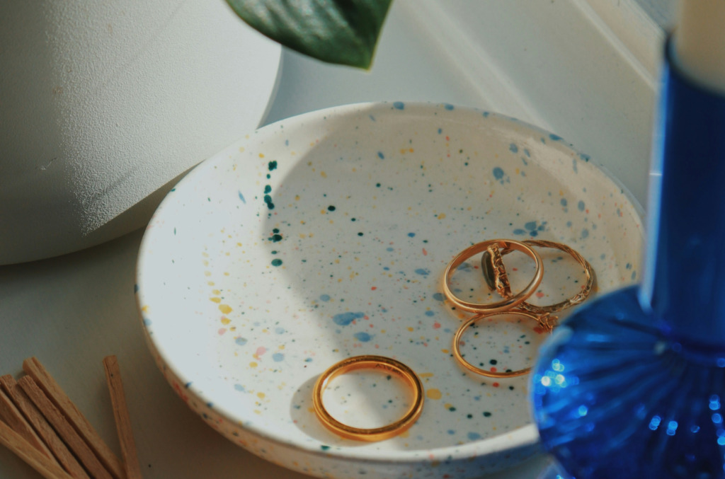diamond rings in ring dish